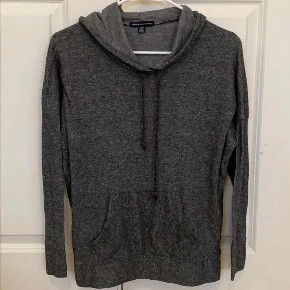 American Eagle black hoodie sweatshirt size small lightweight mock neck